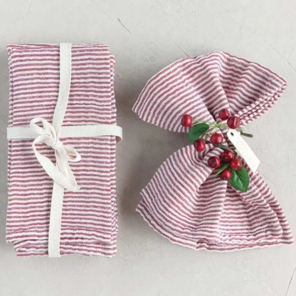 Creative Co-Op Red & White Ticking Stripe Napkins/NWT/Set of 4